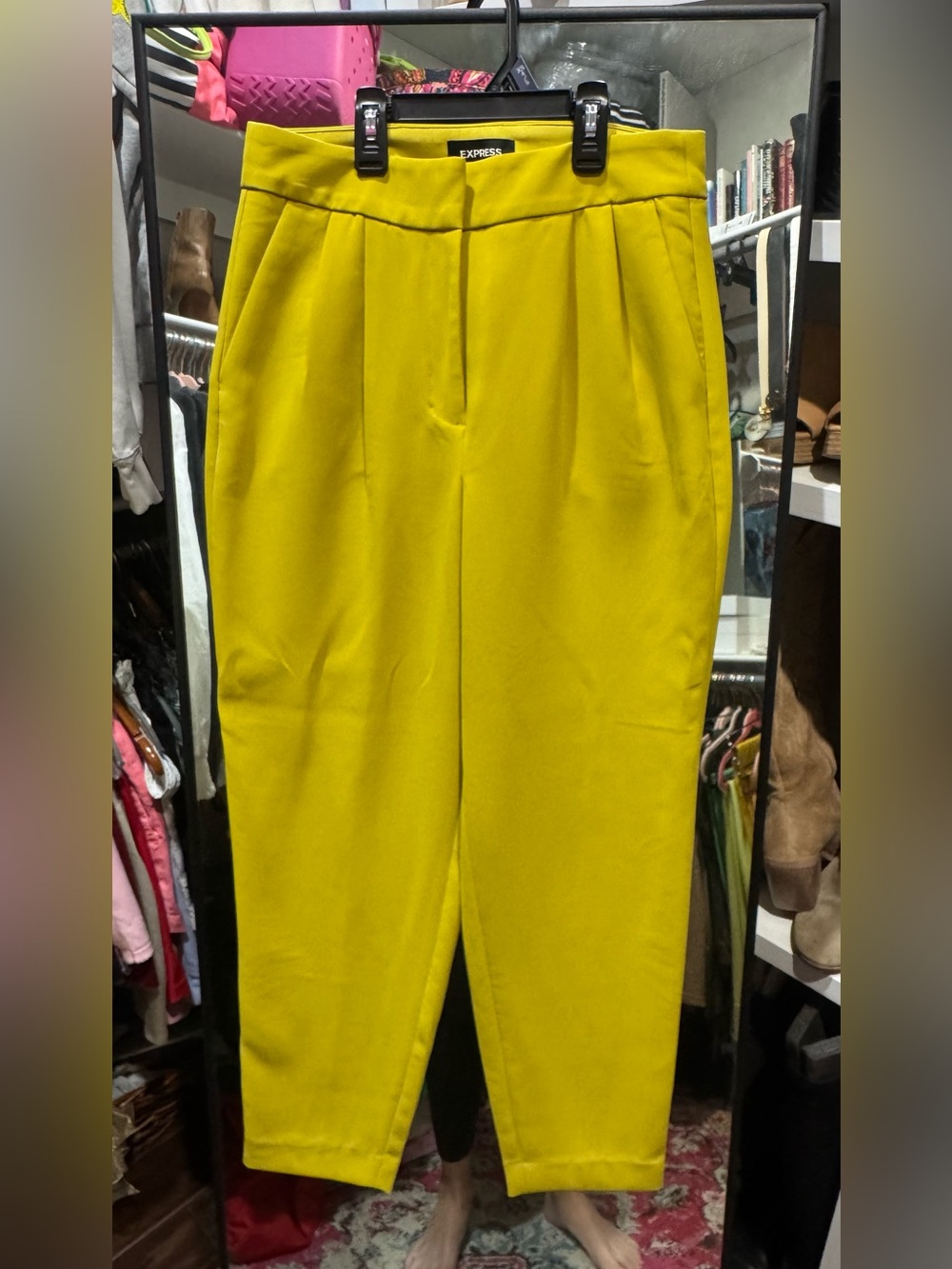Express Mustard Yellow High-Waist Tapered Pants